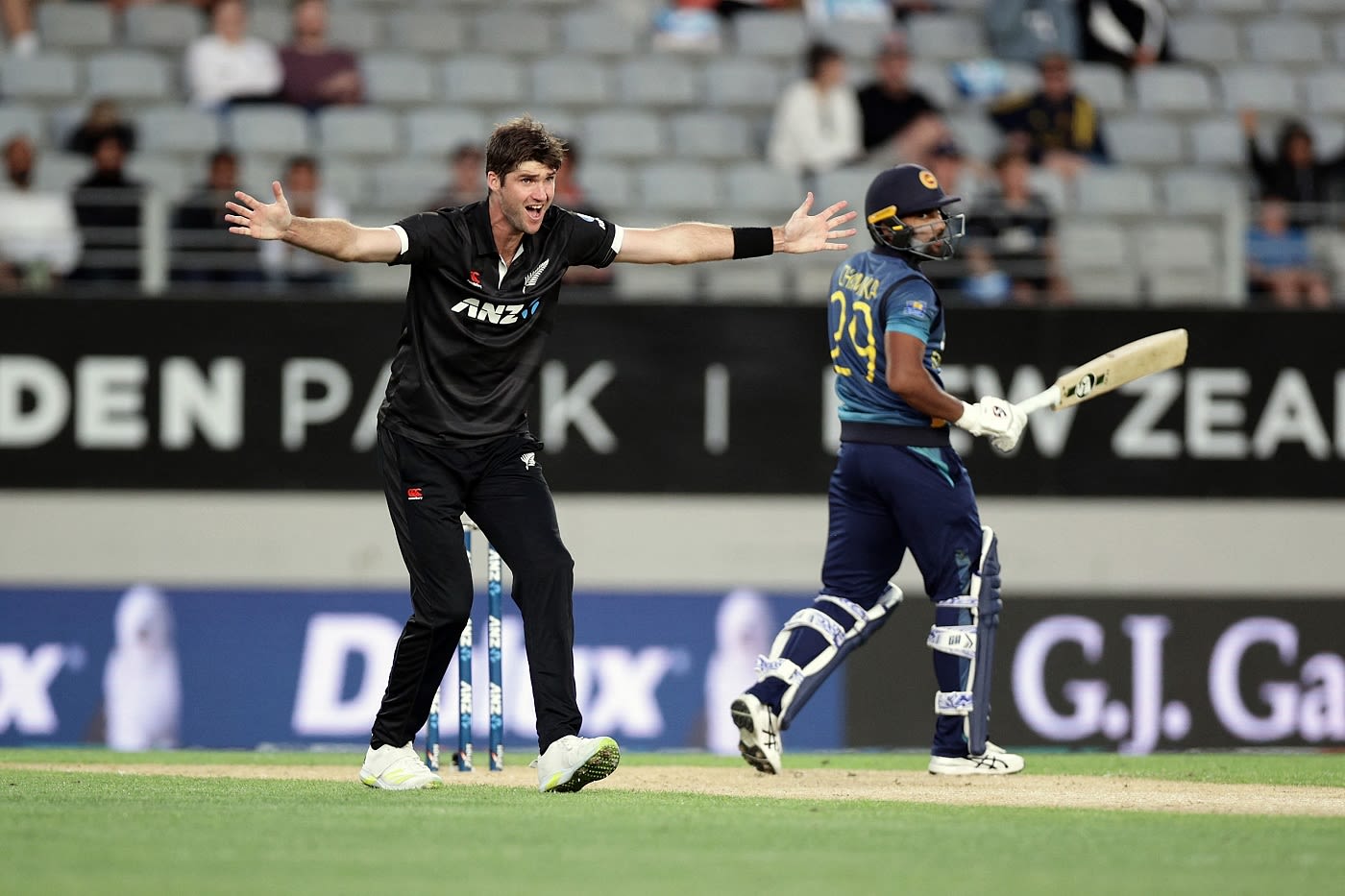 Henry Shipley appeals for lbw