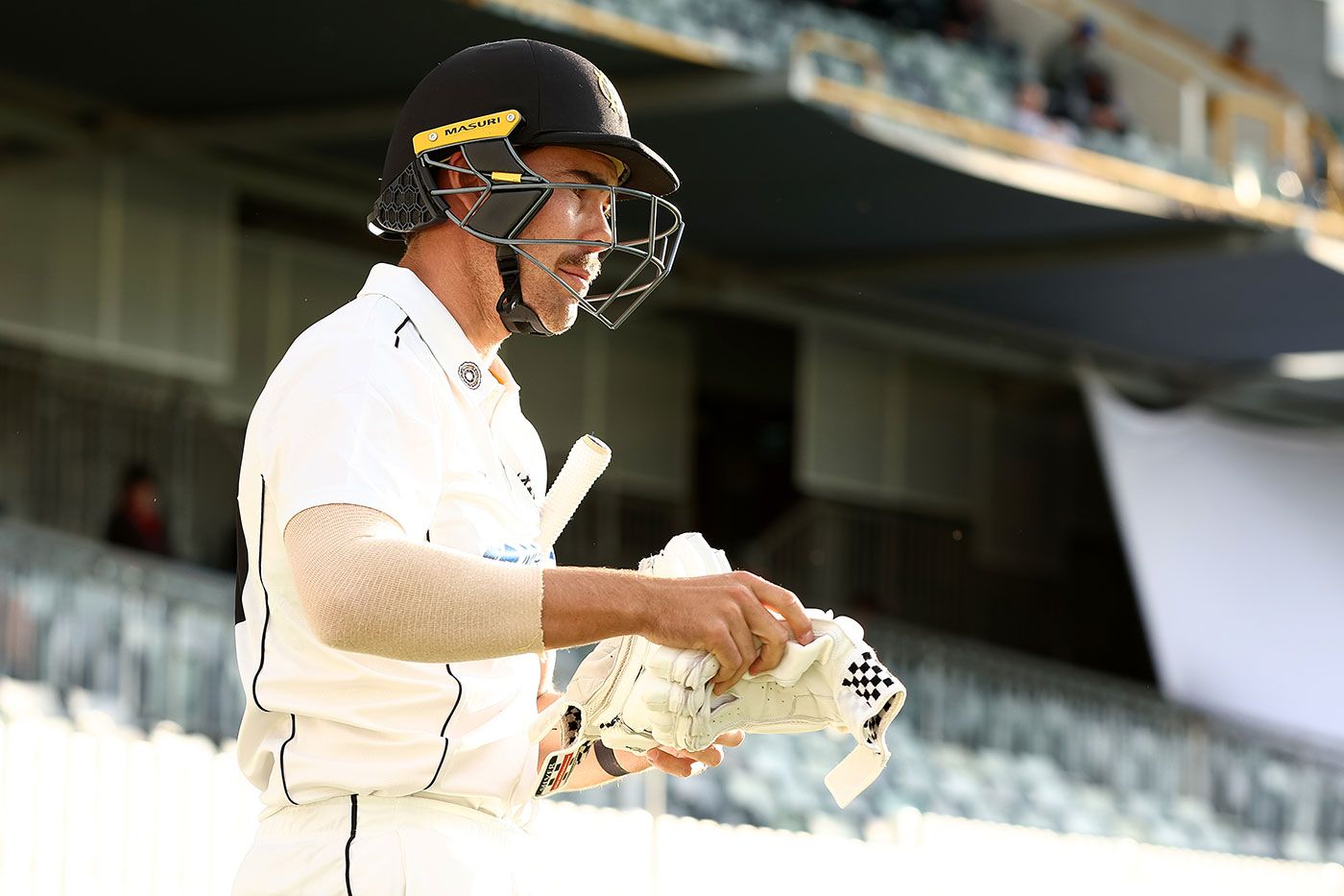 Sam Fanning walks out to bat