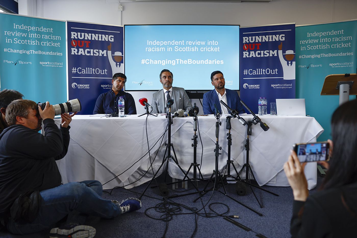 Majid Haq and Qasim Sheikh take questions at the launch of the Changing the Boundaries report
