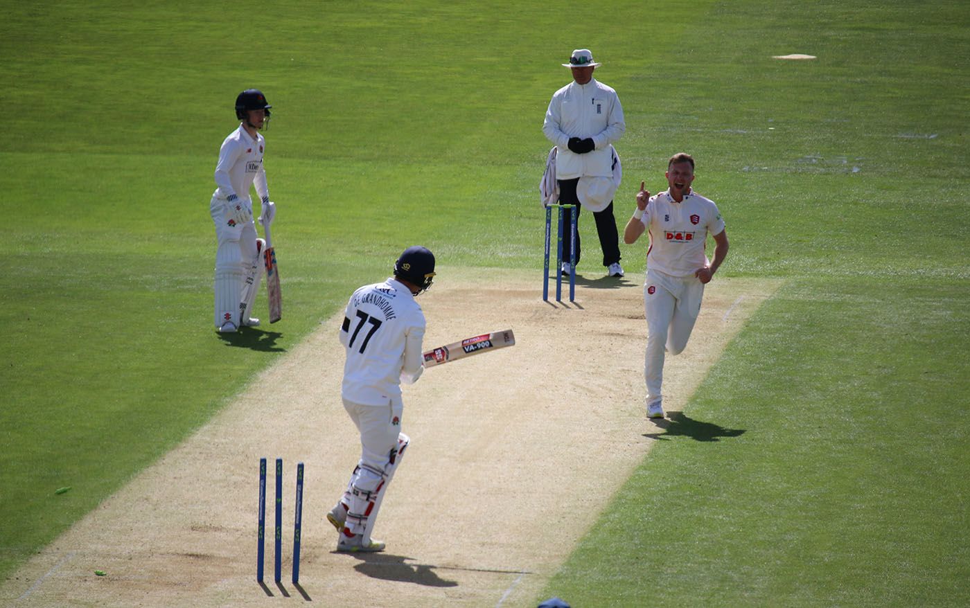 Sam Cook bowled Colin de Grandhomme to deepen Lancashire's slump