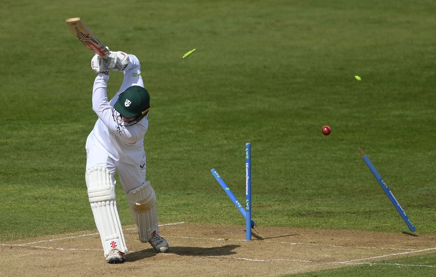 Ed Pollock's stumps splay at Chester-le-Street