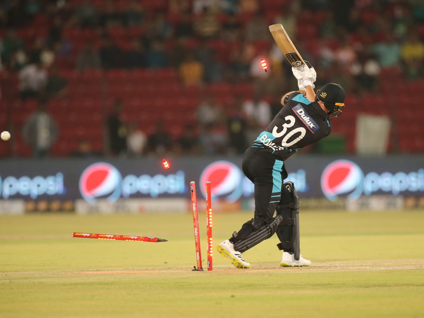 Chad Bowes has his stumps destroyed