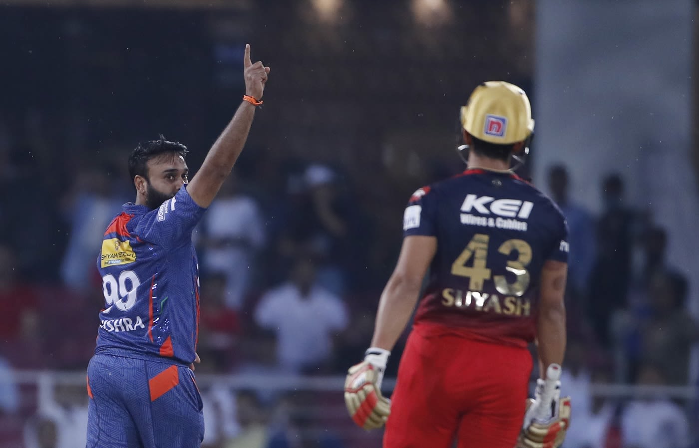 Amit Mishra gestures after getting Suyash Prabhudessai