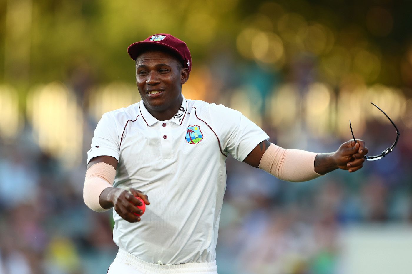 Devon Thomas reacts after taking a catch