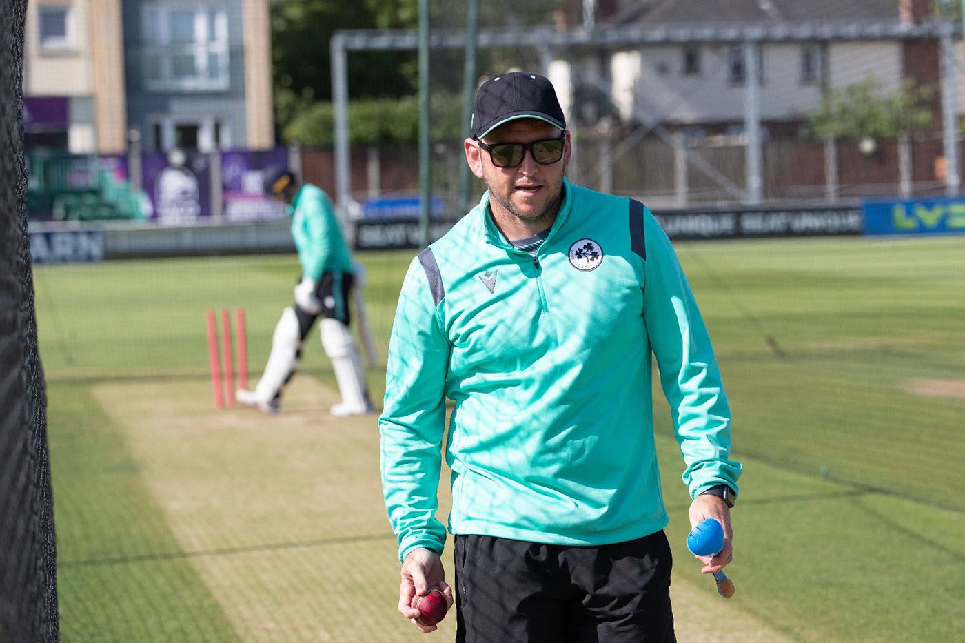 Ireland's batting coach, Gary Wilson, in the nets at Chelmsford