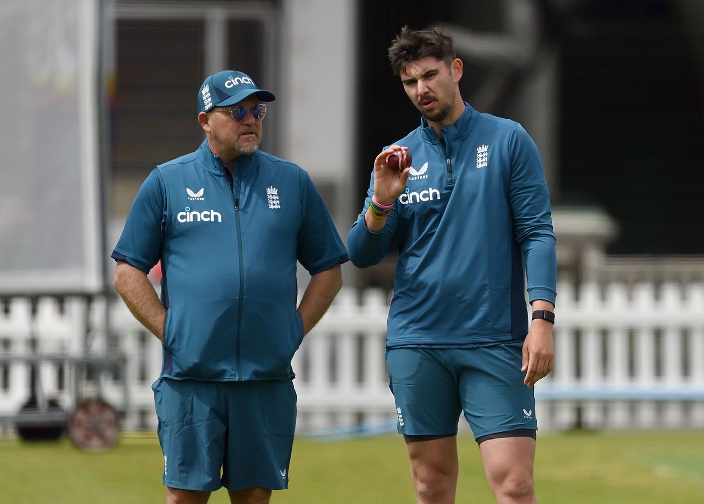 Josh Tongue chats to David Saker in training
