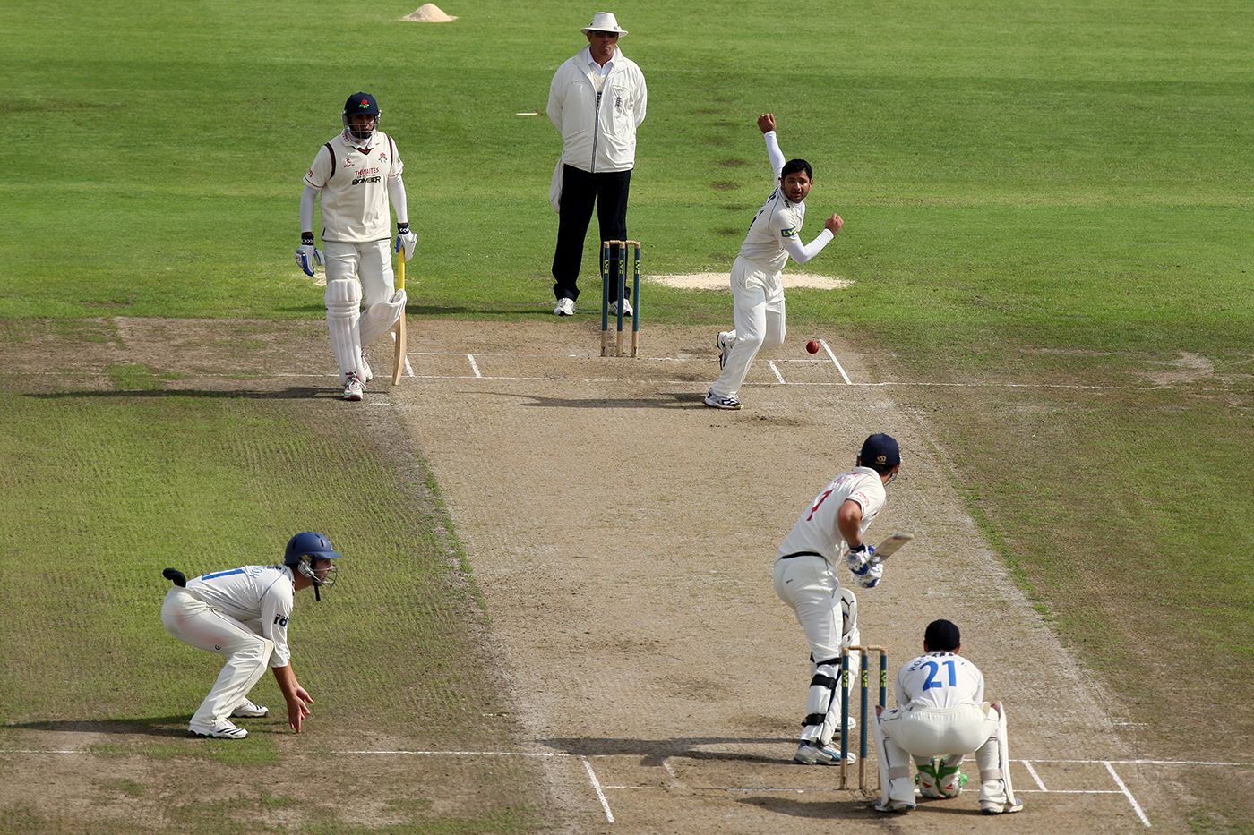 Piyush Chawla bowls to Mal Loye