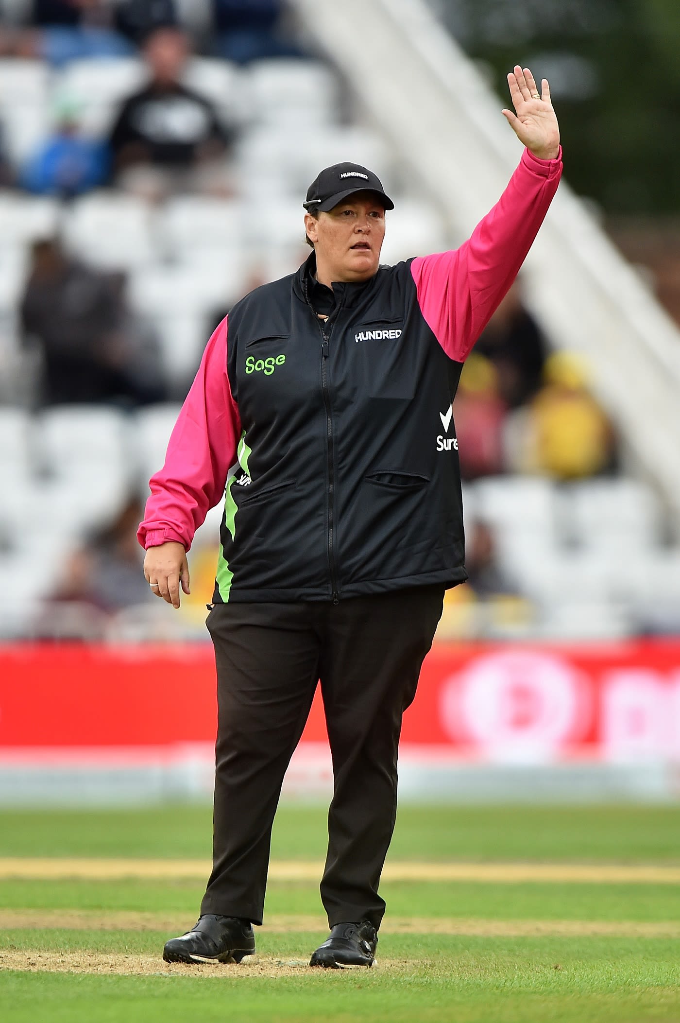 Umpire Sue Redfern gestures