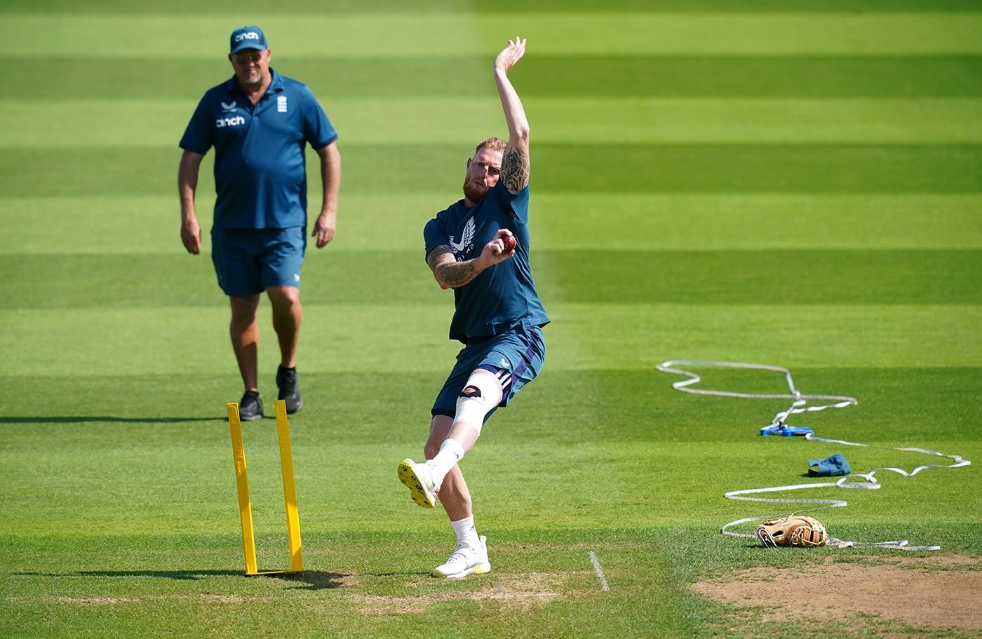 Ben Stokes bowls during England training