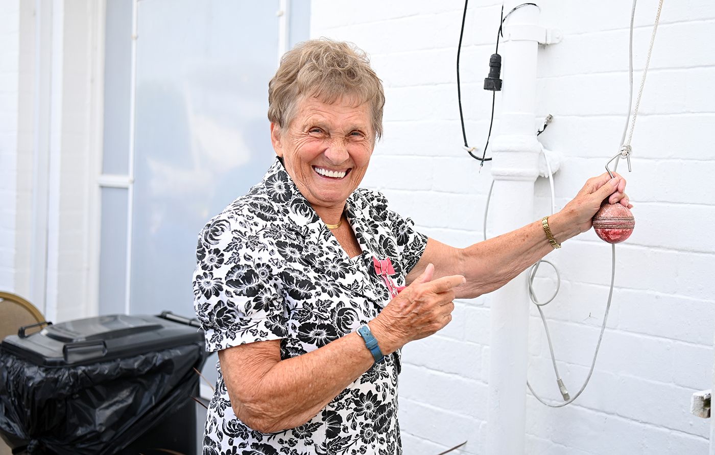 Enid Bakewell rings the five-minute bell