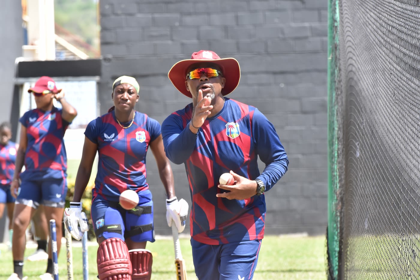 West Indies Women interim head coach Robert Samuels leads training