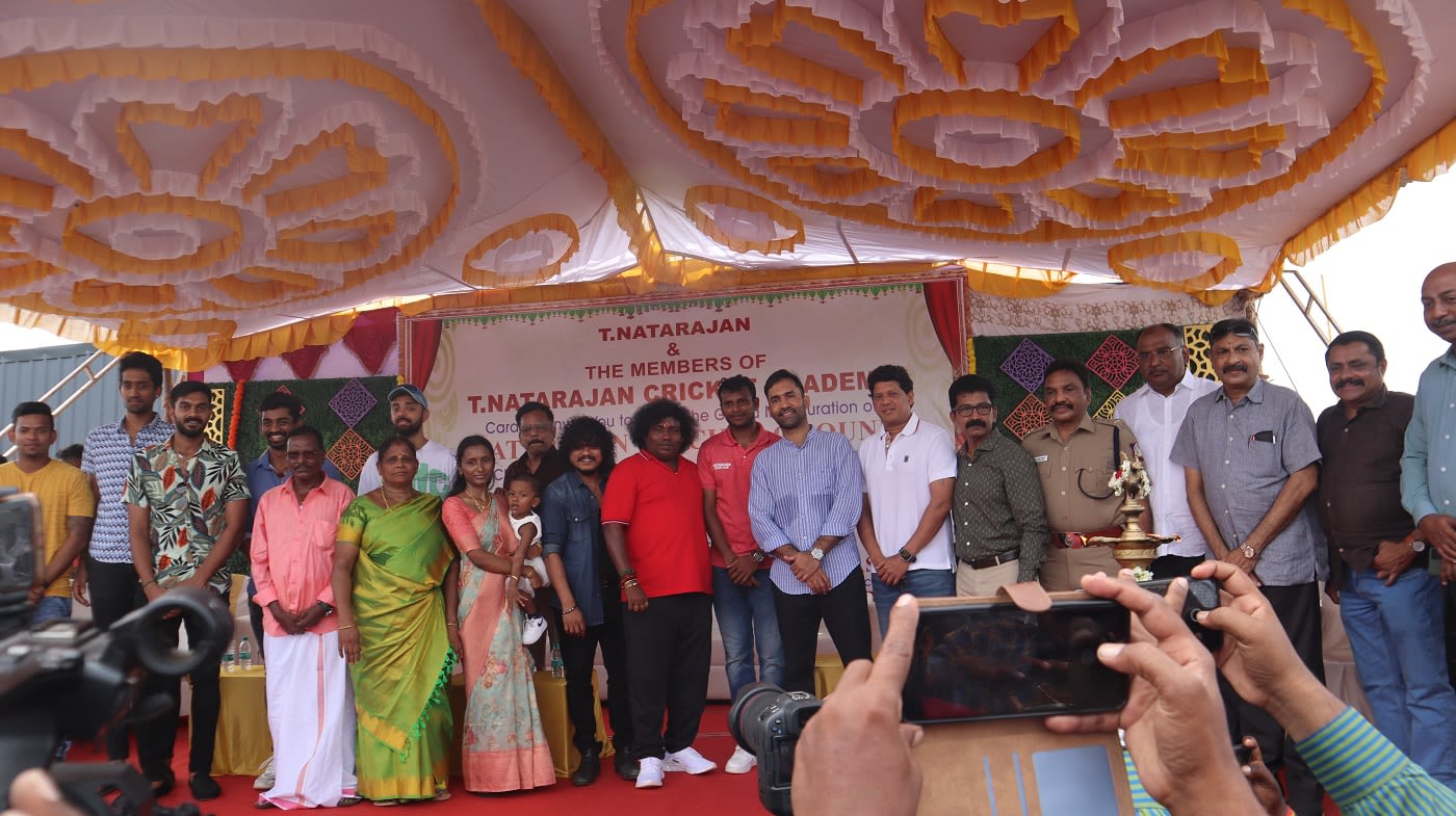 T Natarajan's Tamil Nadu team-mates at the opening of the Natarajan Cricket Ground