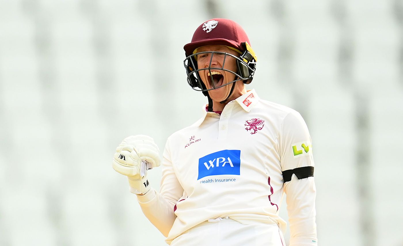 George Bartlett roars in celebration as he brings up his hundred