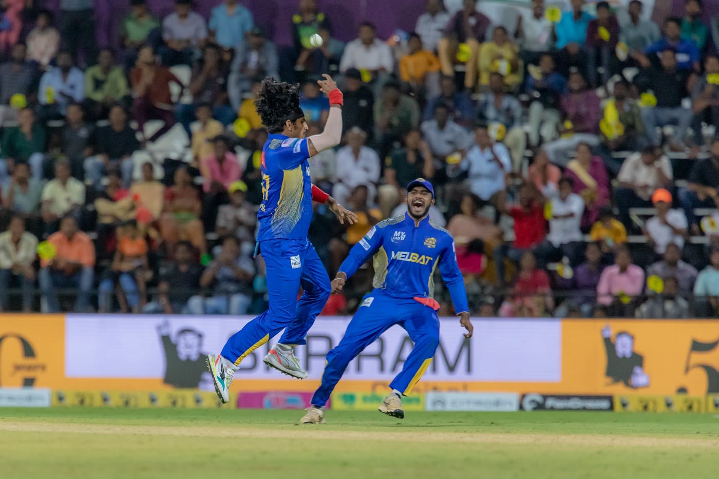 Ajay Krishna is overjoyed after taking a wicket
