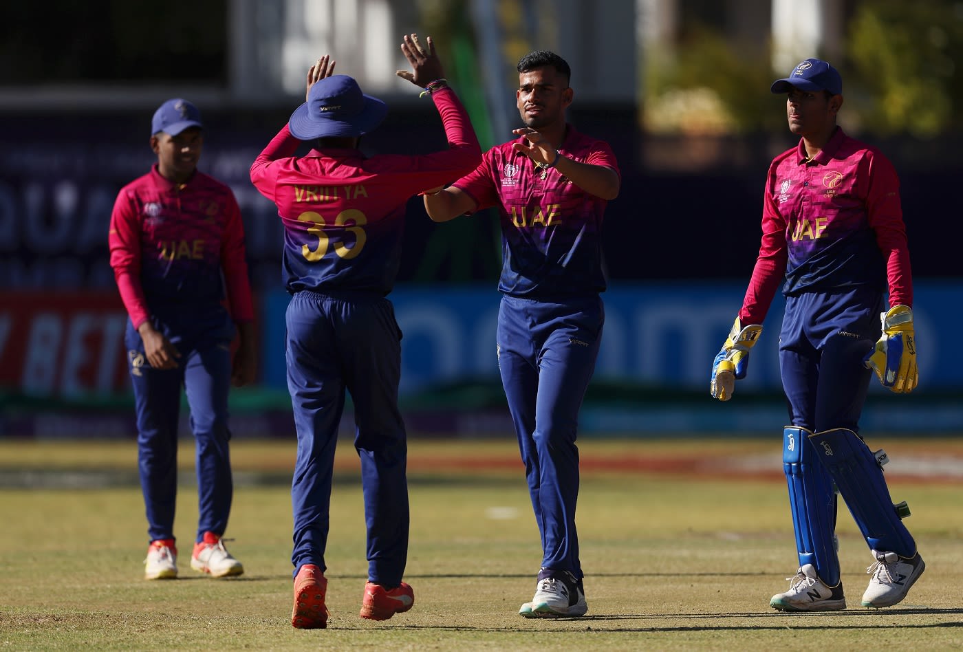 Sanchit Sharma trapped Andy McBrine lbw in his first over