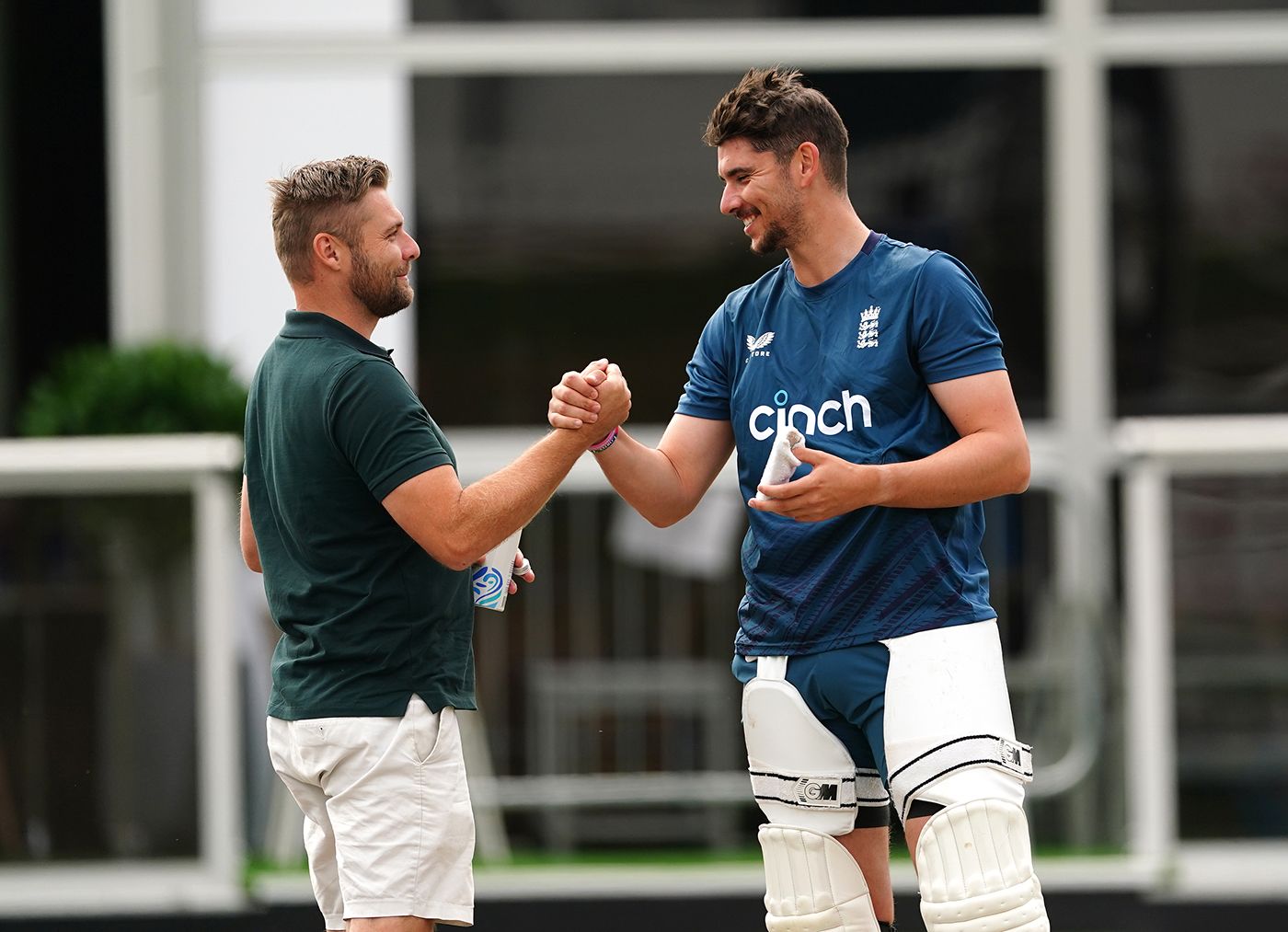 Josh Tongue gets a handshake from Luke Wright