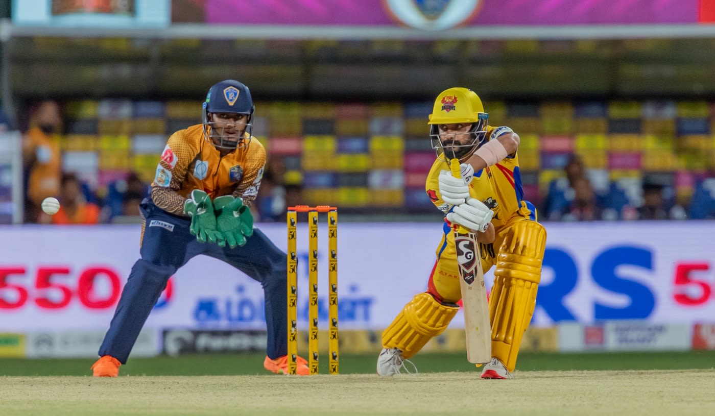Shivam Singh looks to find the gap on the off side