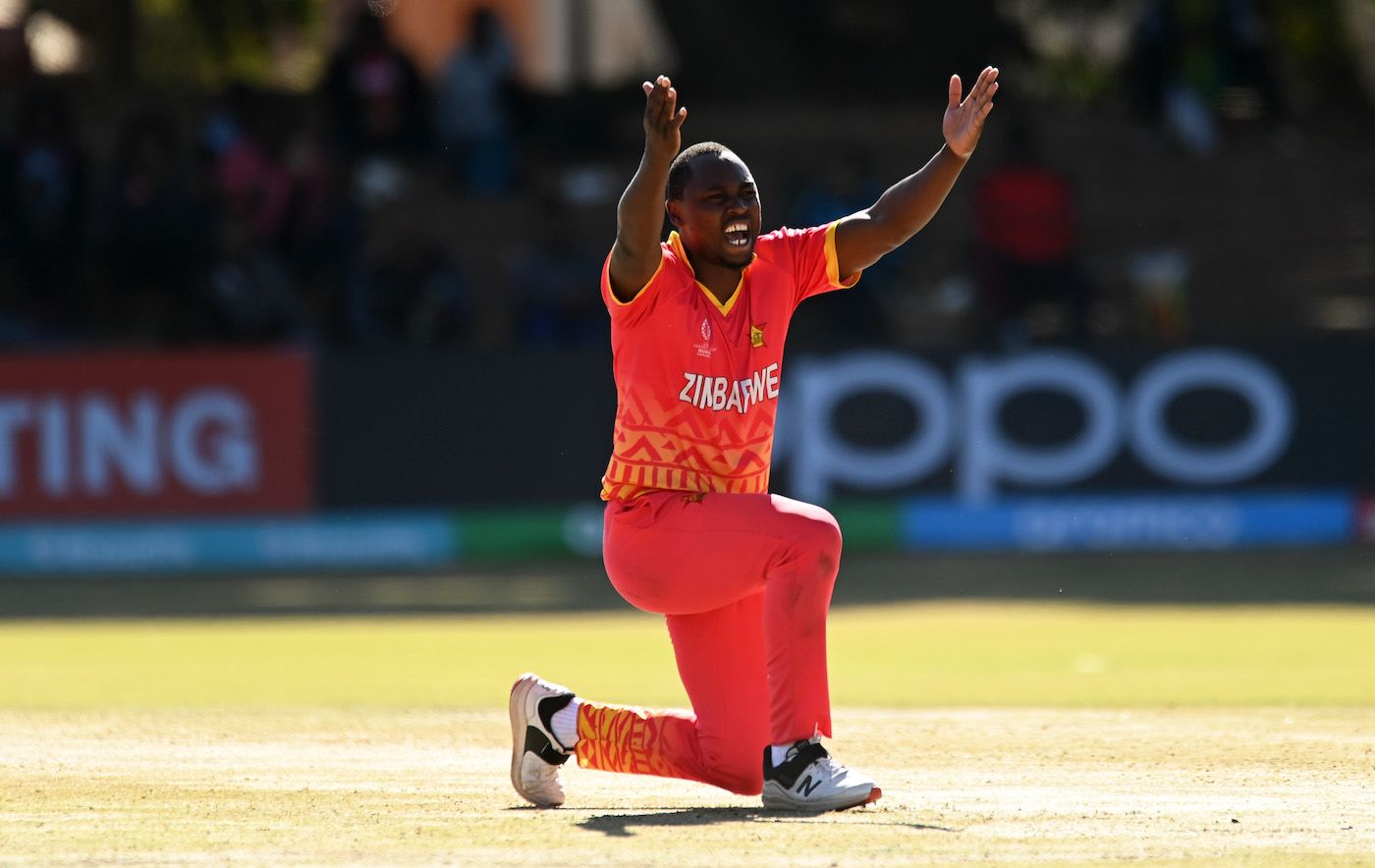 Tendai Chatara appeals for a wicket