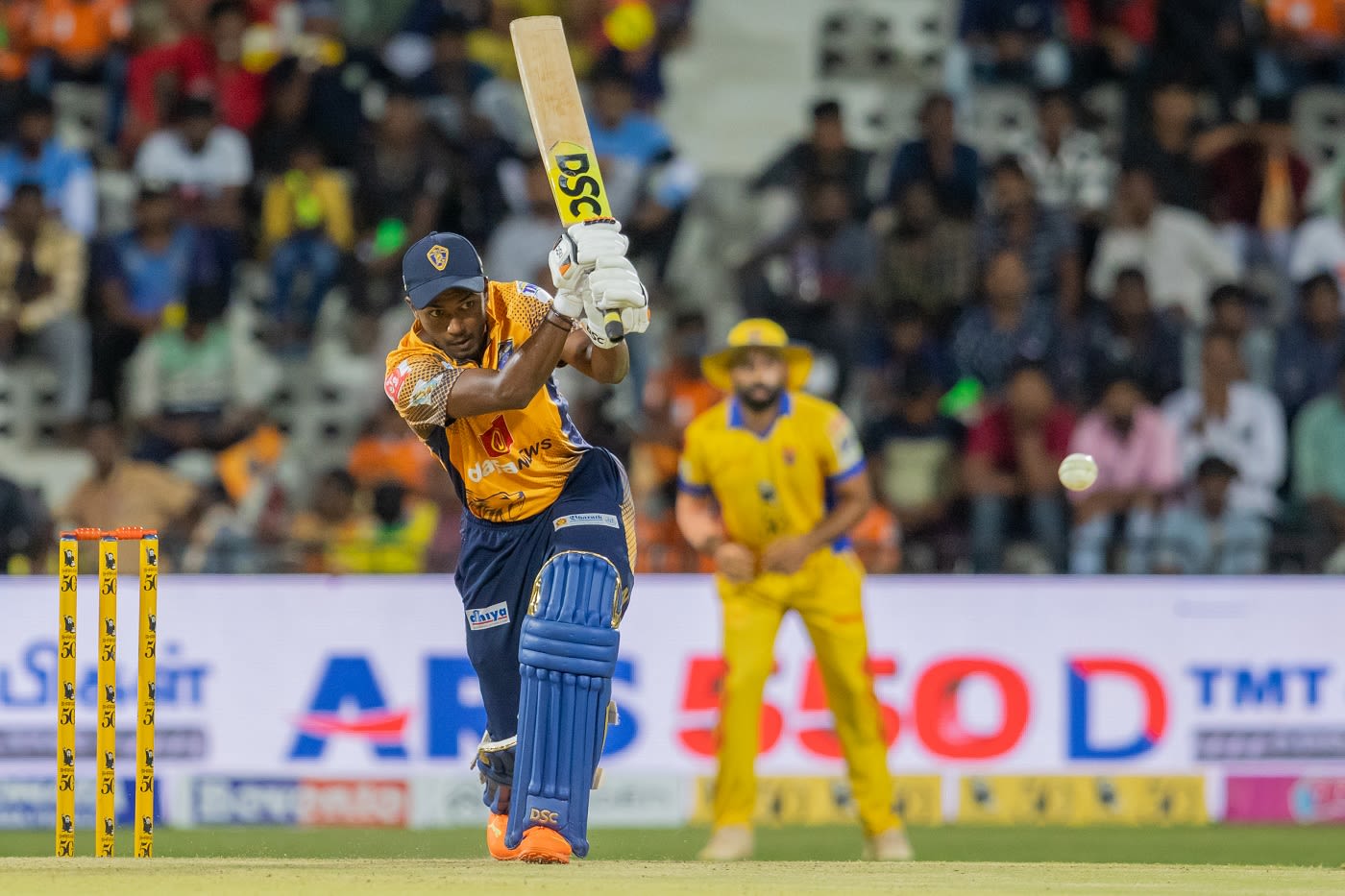G Ajitesh hits down the ground