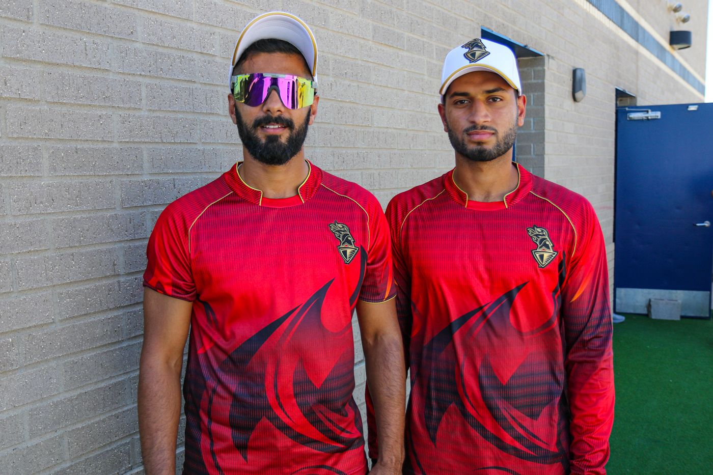 USA and Los Angeles Knight Riders teammates Ali Khan and Ali Sheikh after their final training session on the eve of MLC opening night