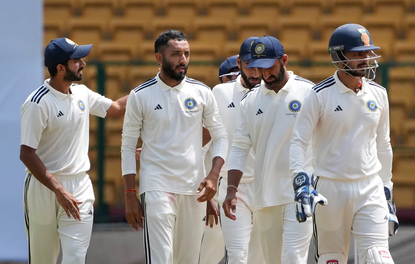 Dharmendrasinh Jadeja picked up 5 for 40 as West Zone were set a target of 298