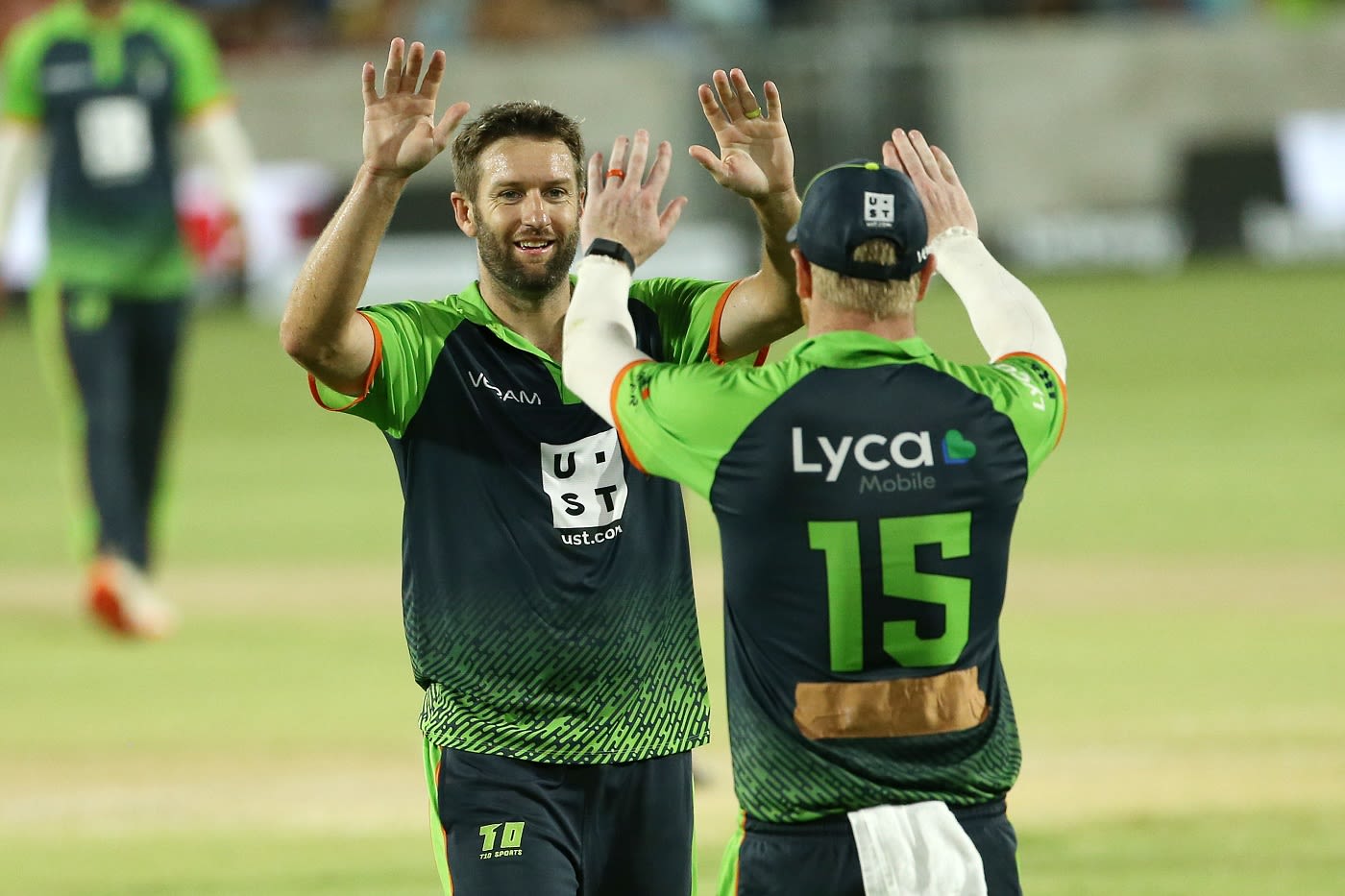 Andrew Tye celebrates dismissing Chaitanya Bishnoi