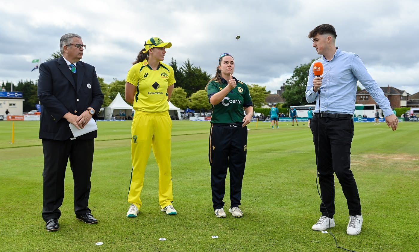 Tahlia McGrath, Australia's 19th captain in women's ODIs, at the toss with Ireland's Laura Delany