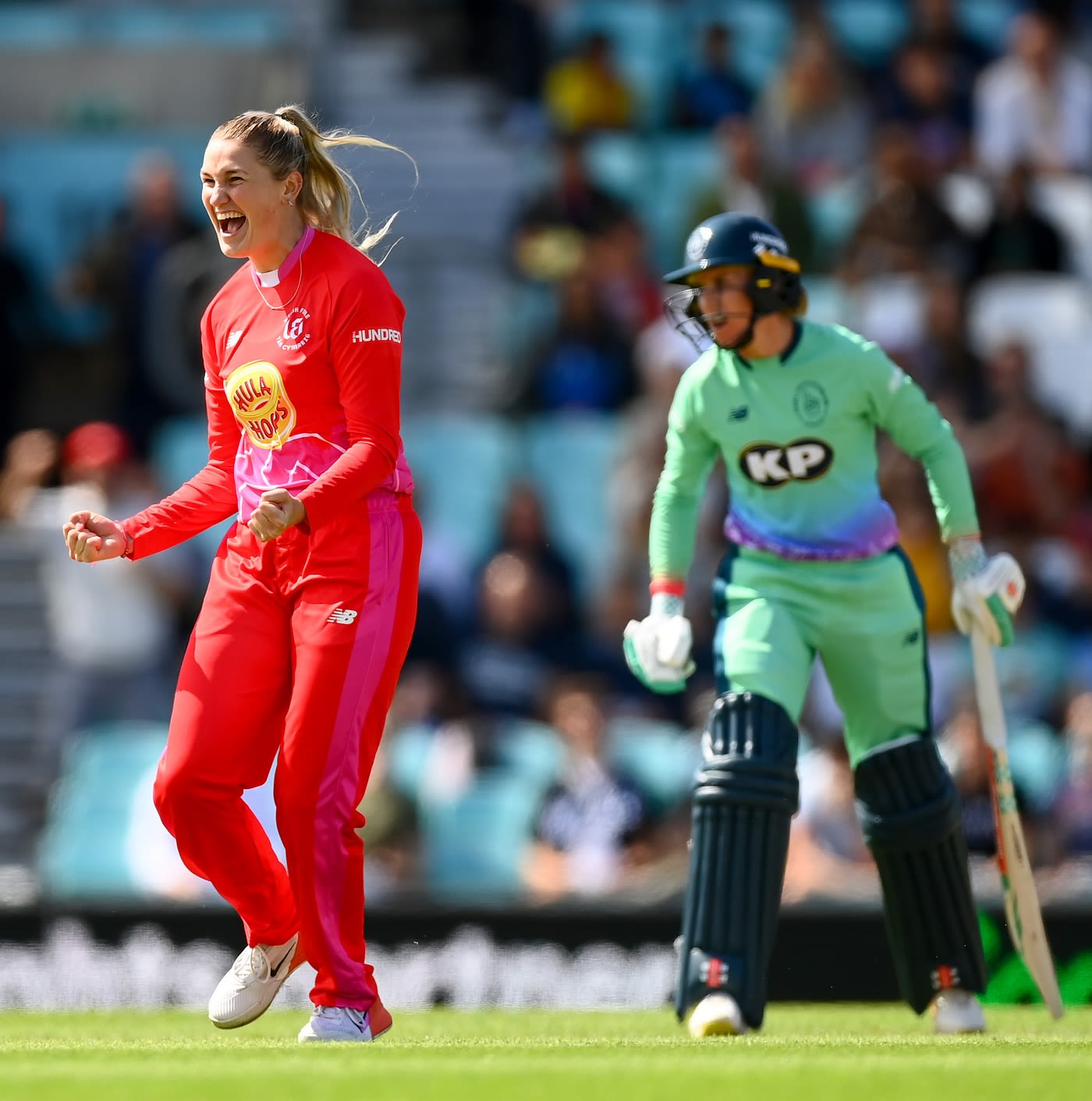 Alex Griffiths celebrates the wicket of Dane van Niekerk