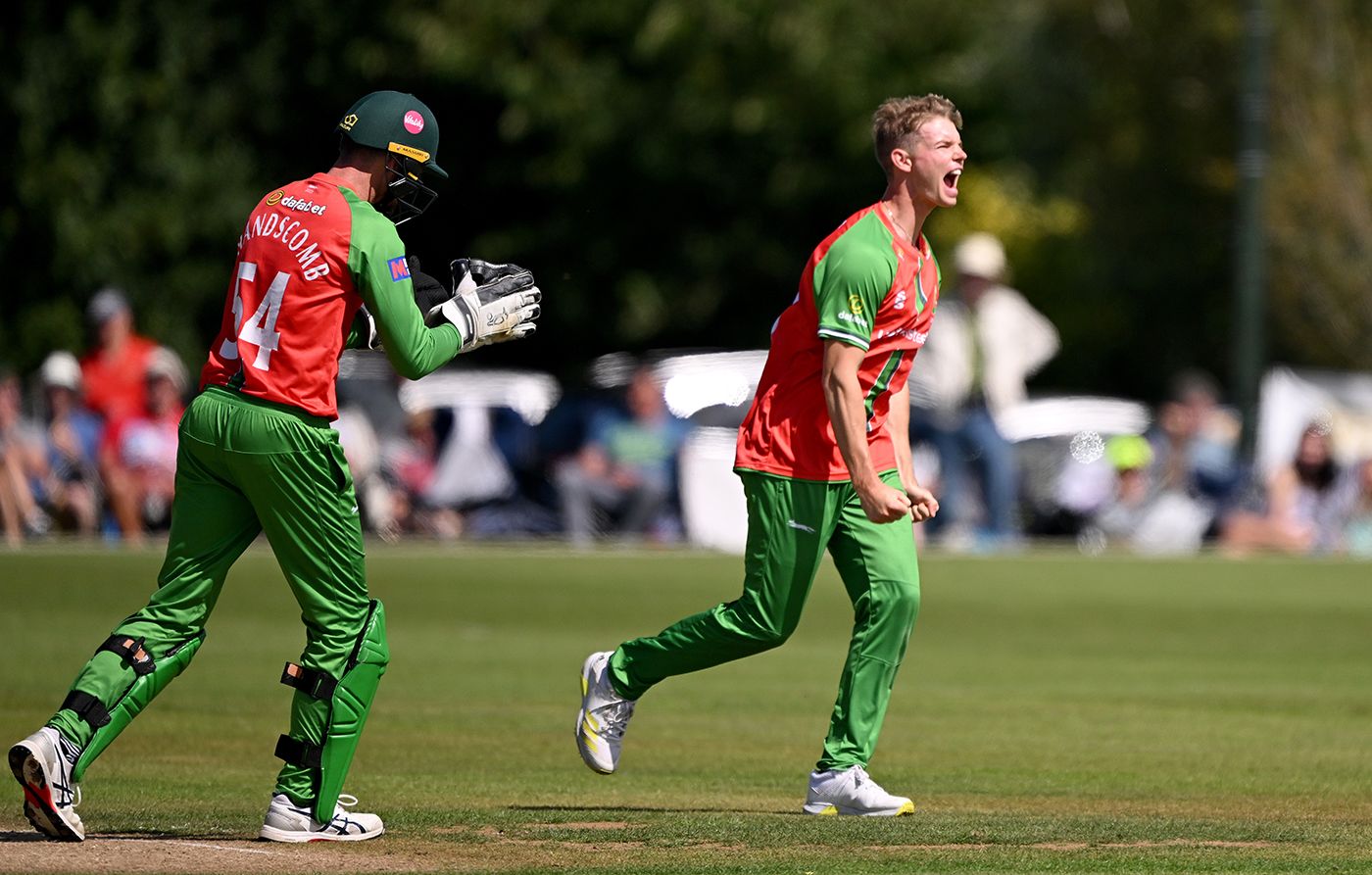 Tom Scriven celebrates a wicket