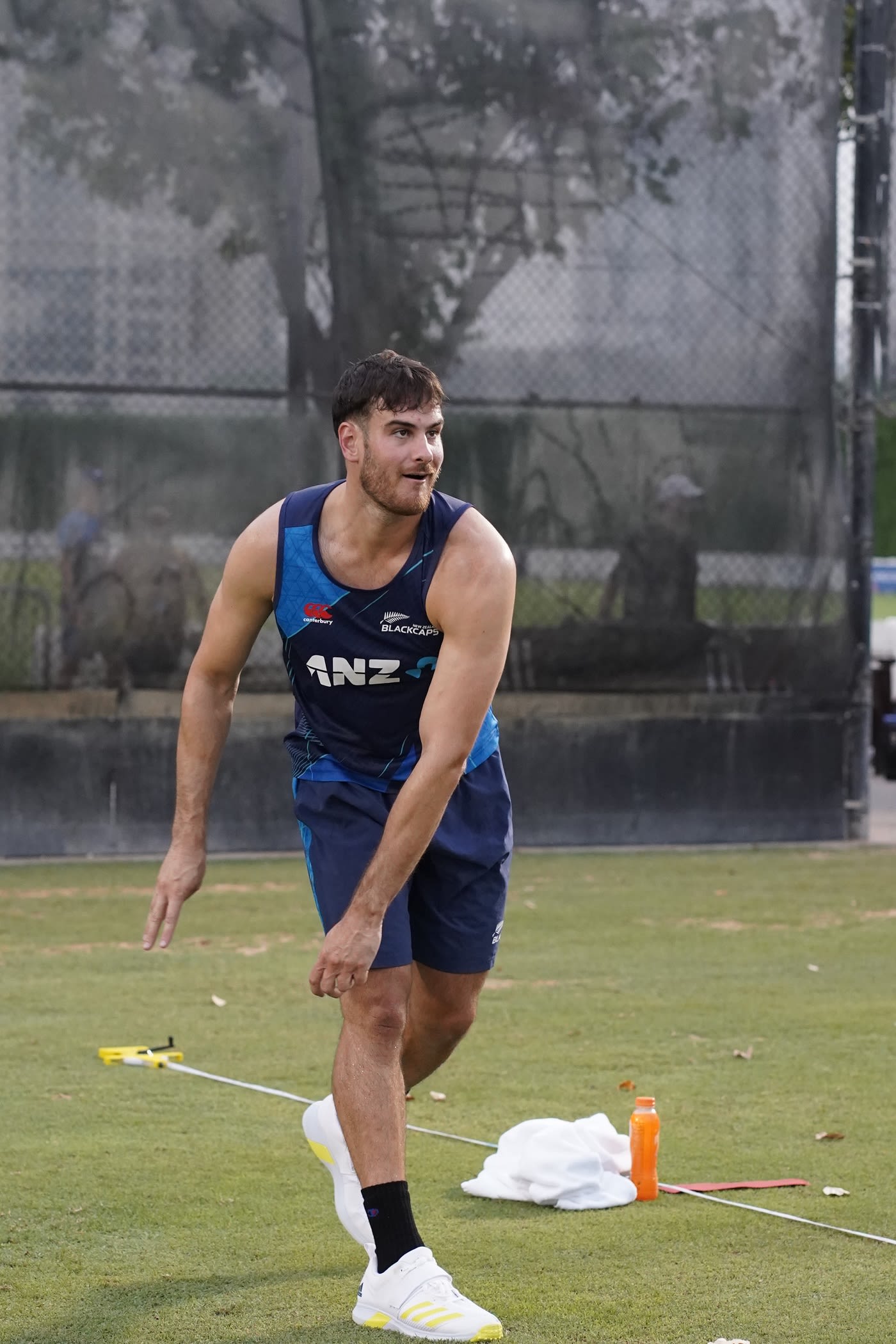 Ben Lister gets his arm rolling during training