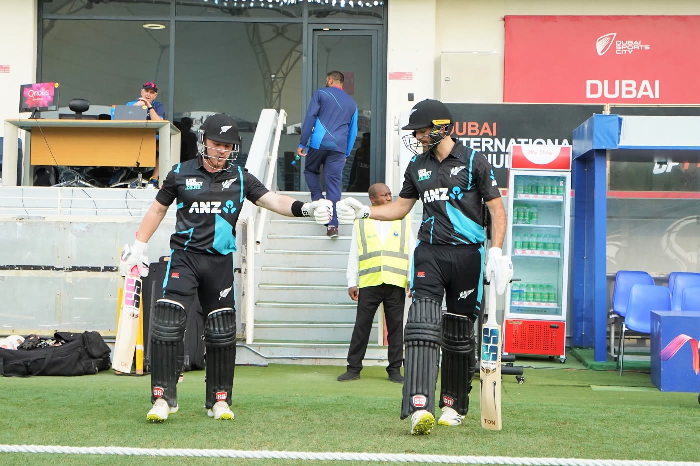 Tim Seifert and Chad Bowes prepare to open the batting for New Zealand