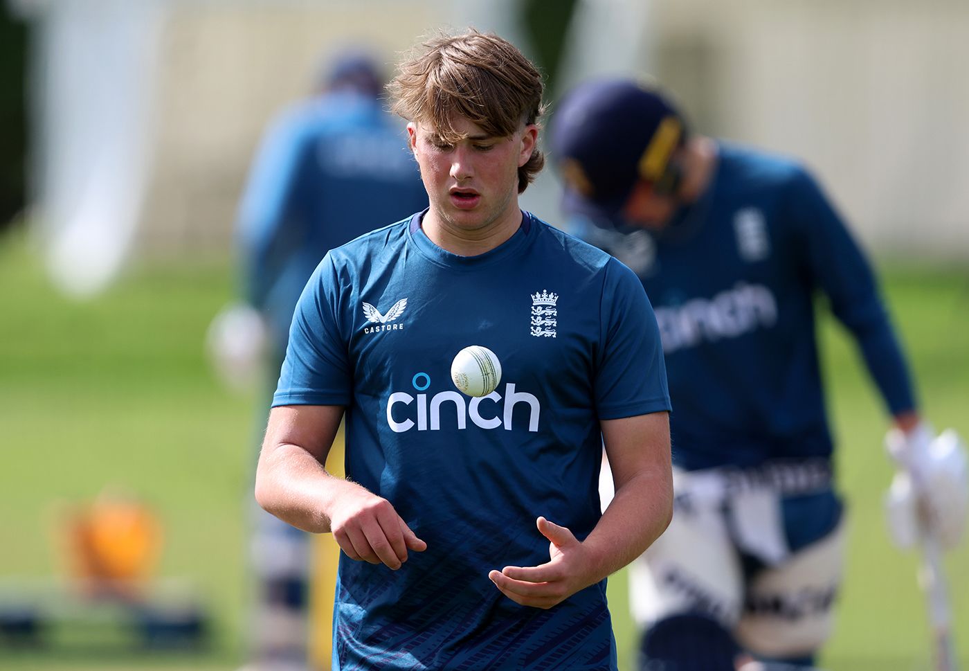Noah Thain bowls in the nets