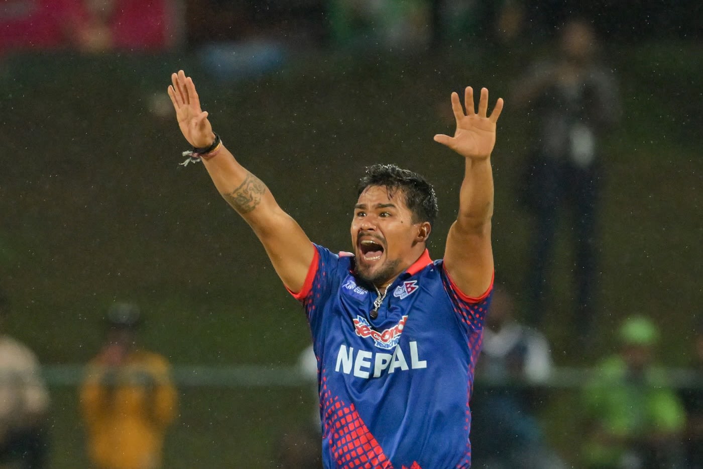 Karan KC appeals for lbw against Rohit Sharma