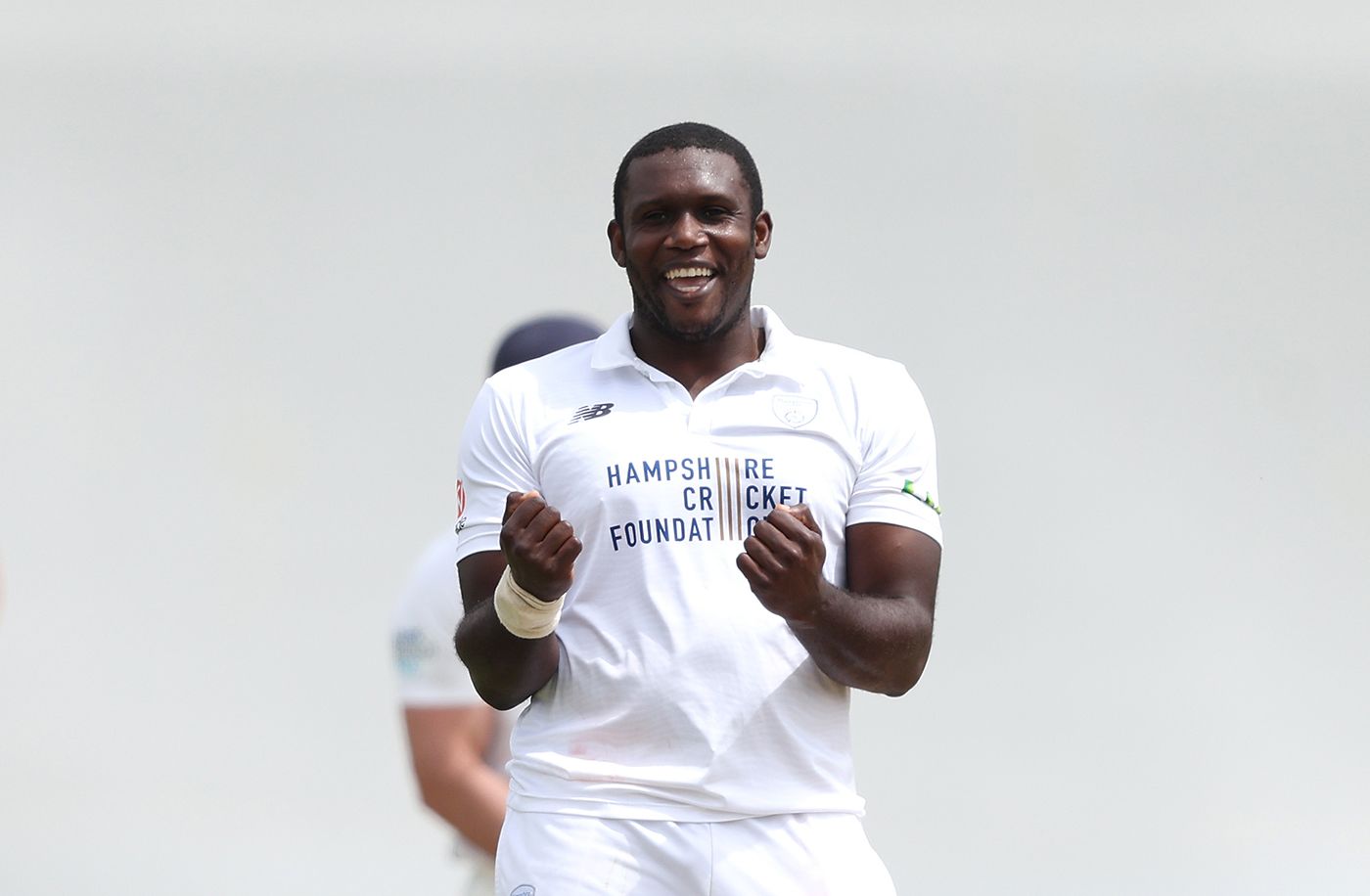 Keith Barker celebrates a wicket