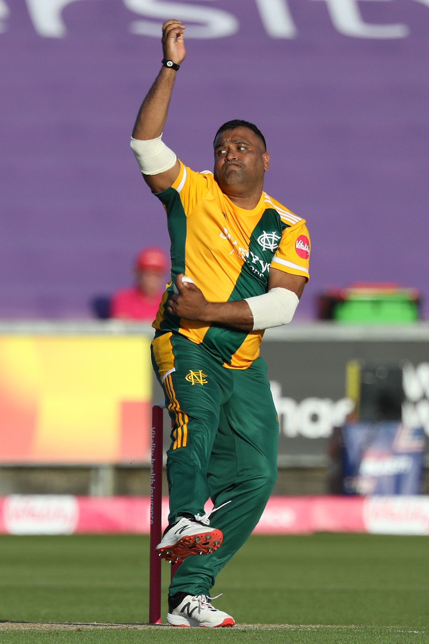 Samit Patel prepares to deliver the ball
