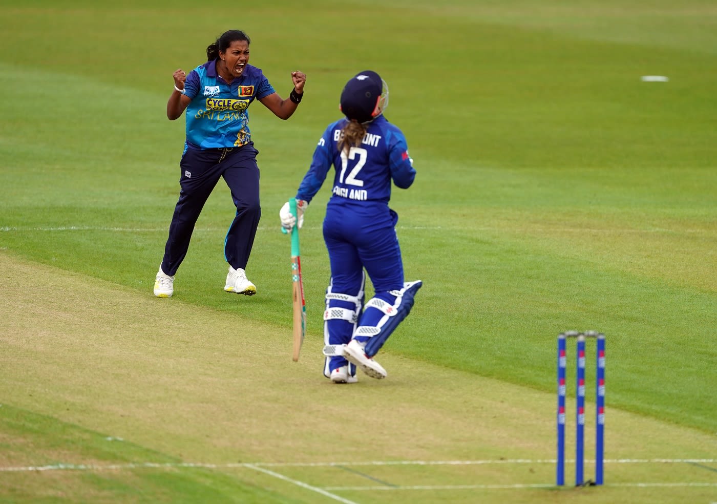 Achini Kulasuriya roars in celebration after dismissing Tammy Beaumont