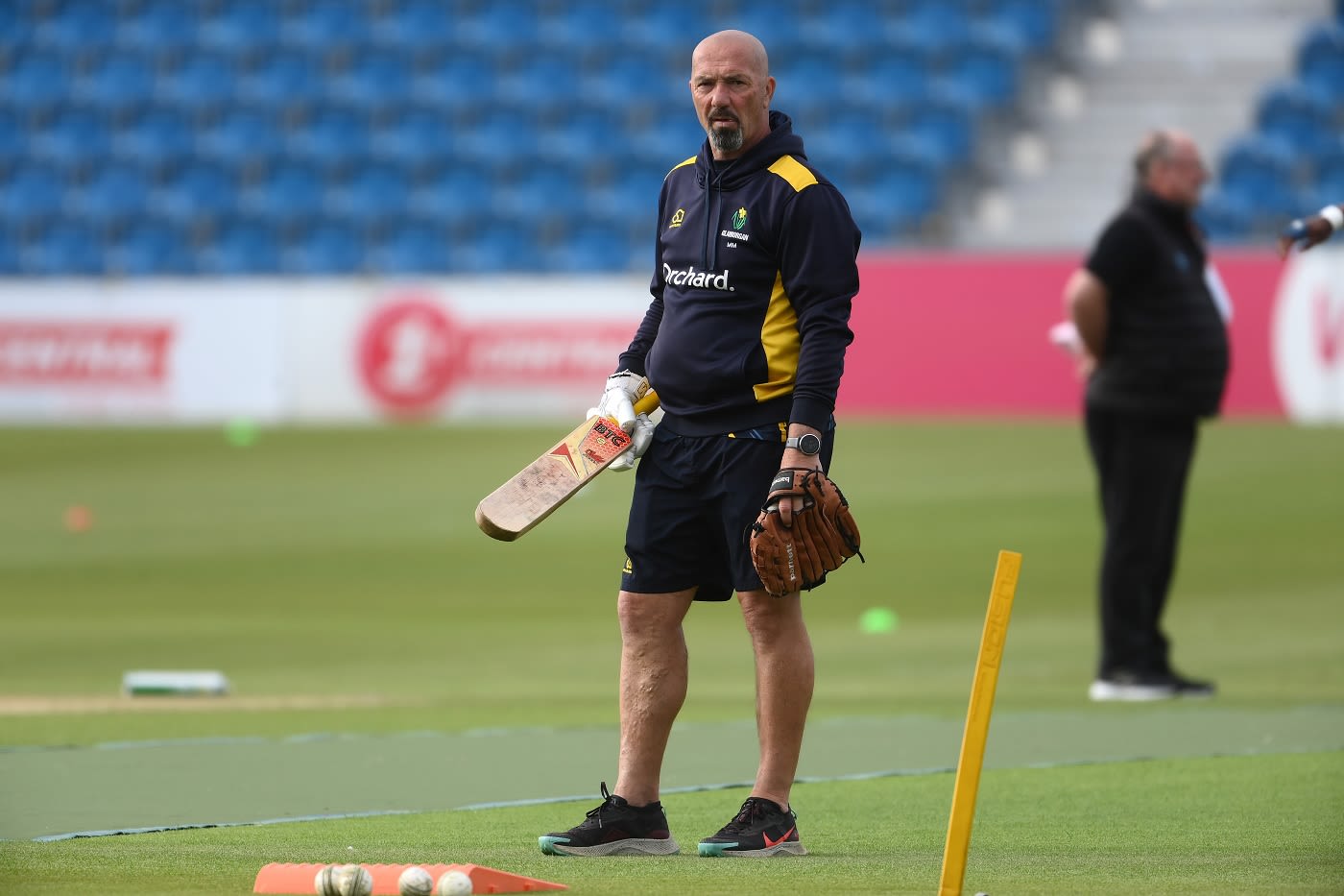 Matthew Maynard overseas a fielding drill