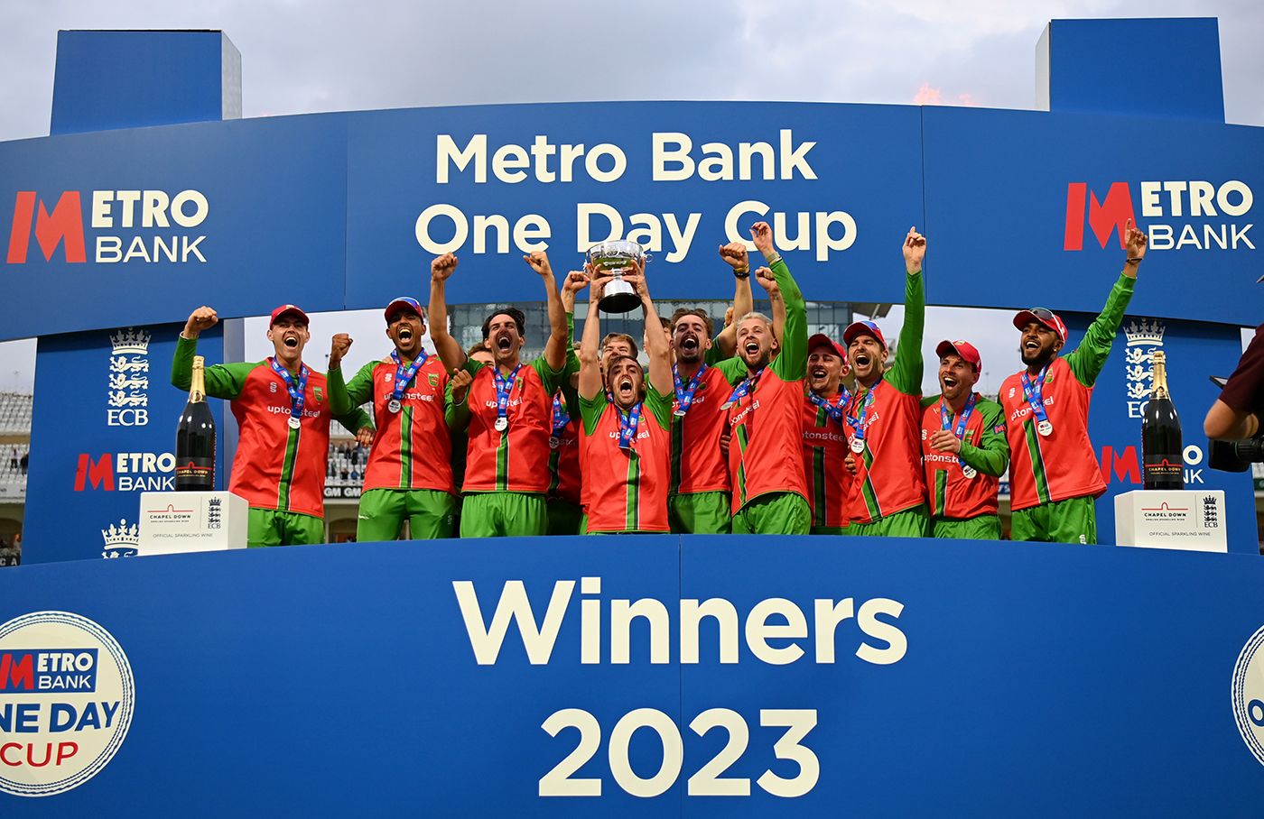 Captain Lewis Hill raises the Metro Bank One-Day Cup