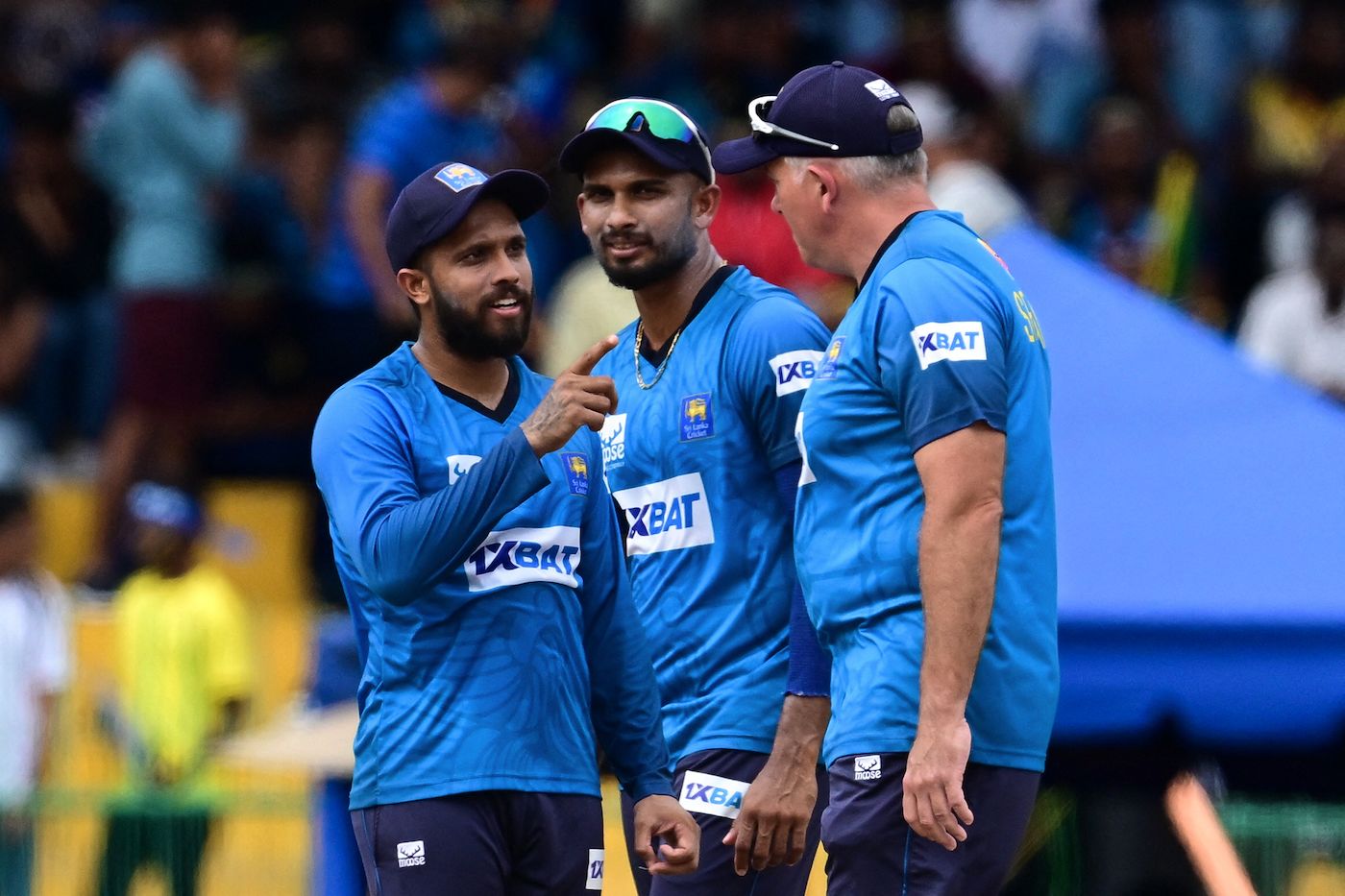 Kusal Mendis makes a point to Chris Silverwood