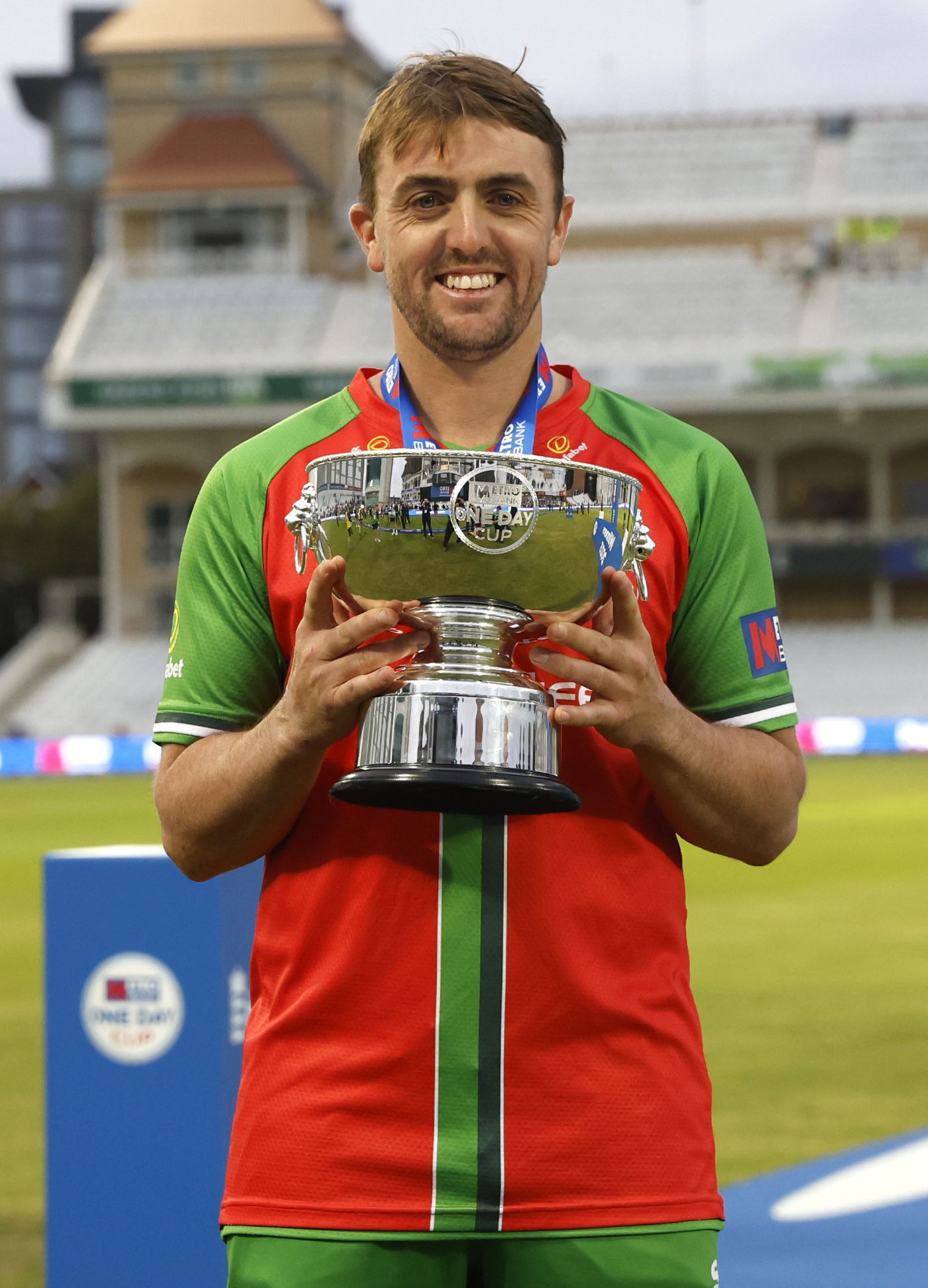 Captain Lewis Hill poses with the Metro Bank One-Day Cup