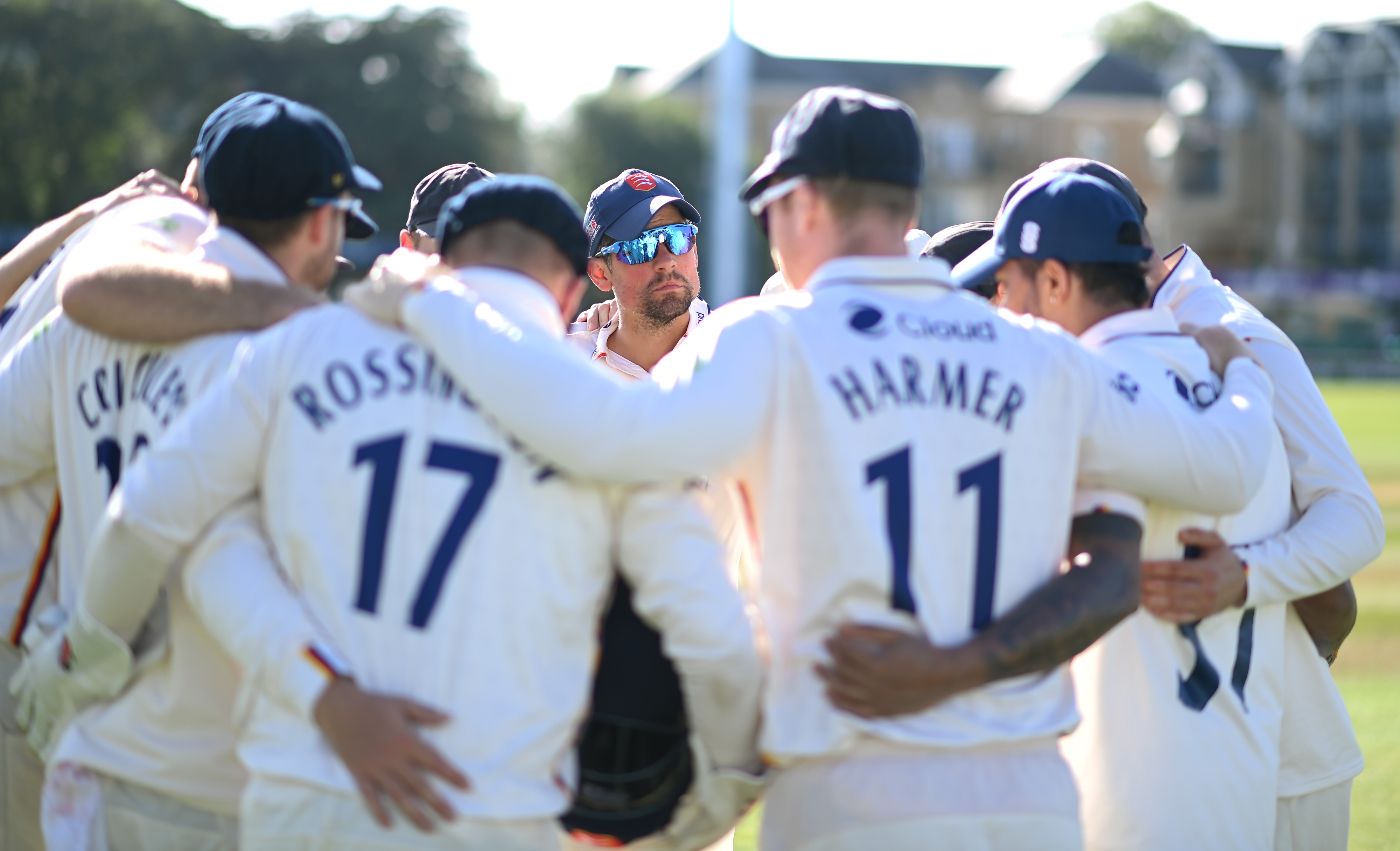 Alastair Cook joins Essex's huddle at Chelmsford amid speculation of his impending retirement