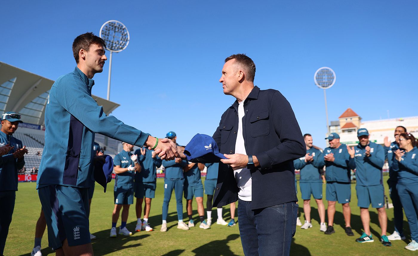 George Scrimshaw was given his ODI cap by Dominic Cork
