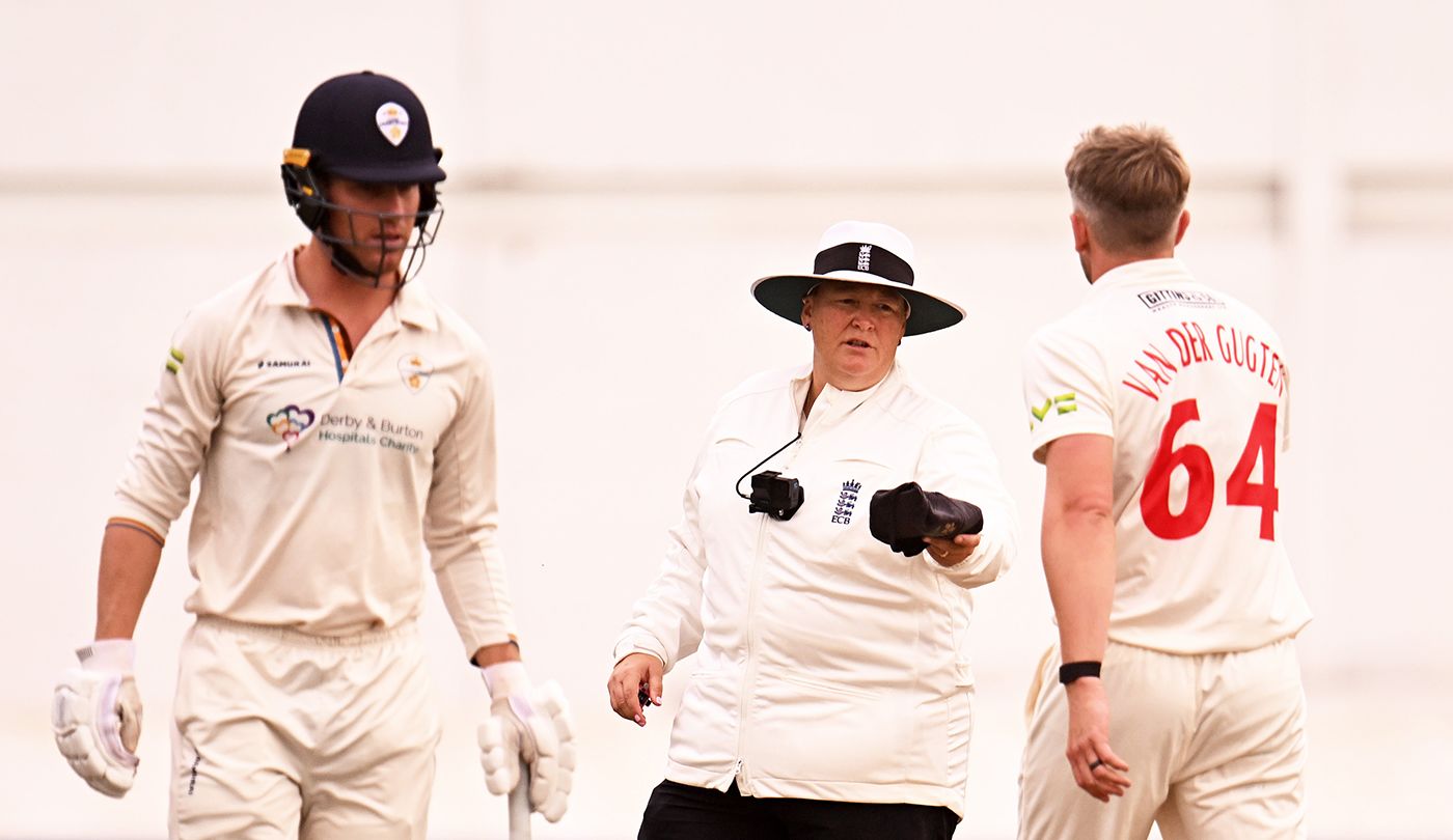 Luis Reece batted through the day as Sue Redfern made her Championship debut