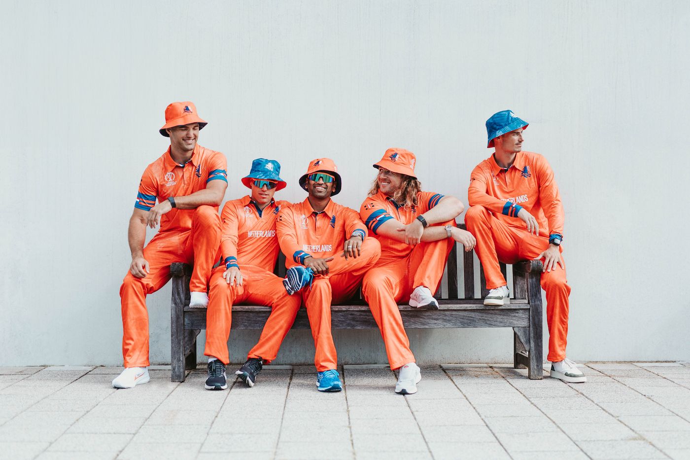 Netherlands players model the team's new kit