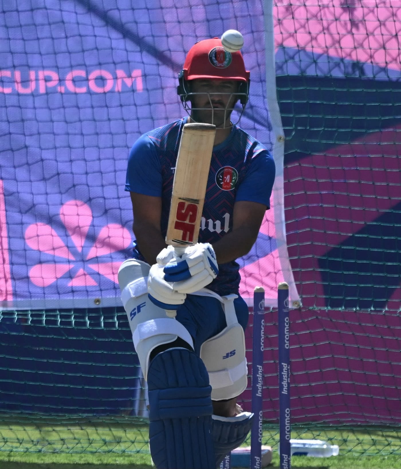 Najibullah Zadran bats during a nets session