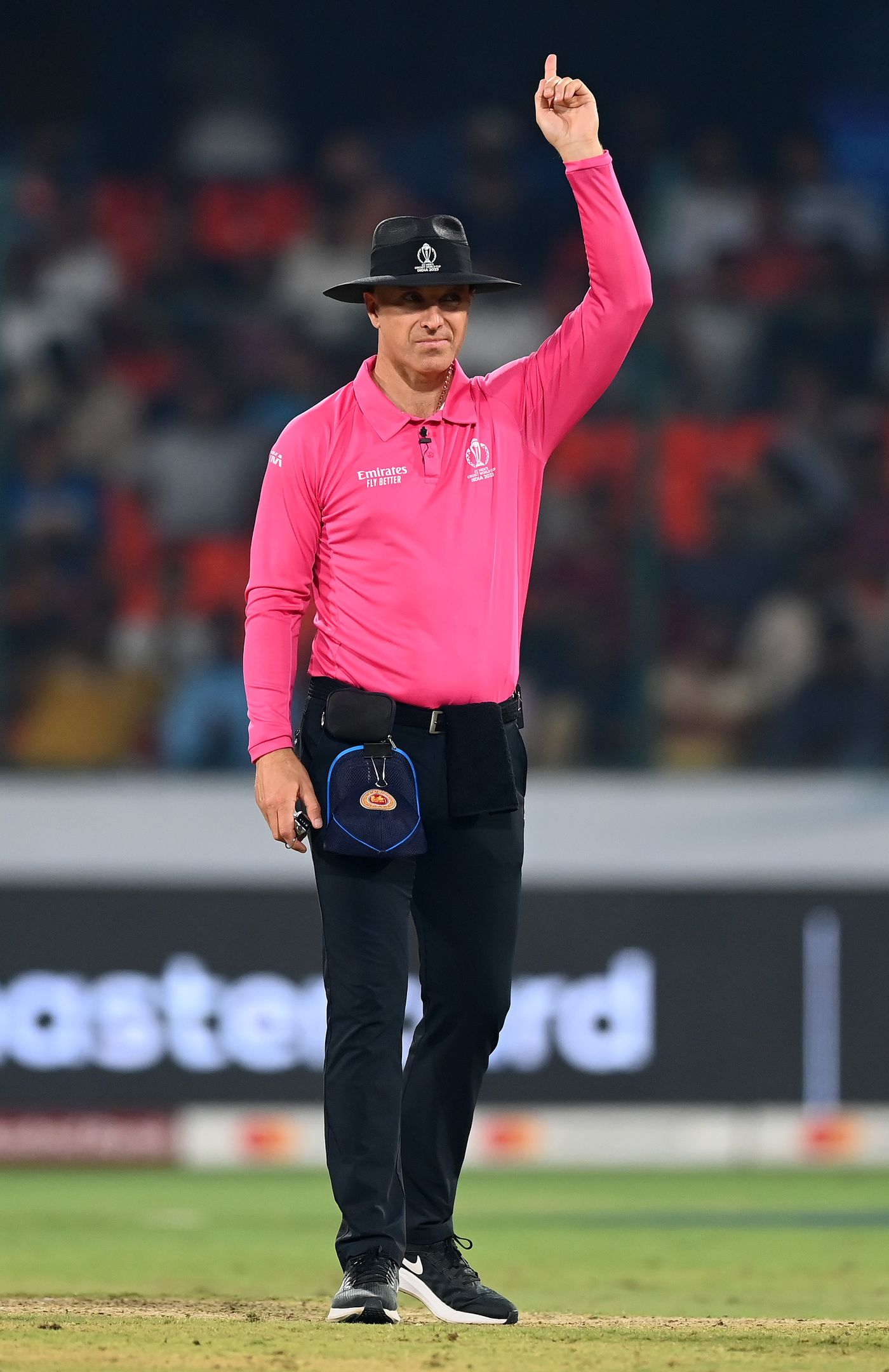 That's out! - Umpire Alex Wharf brings out the signal batters everywhere dread