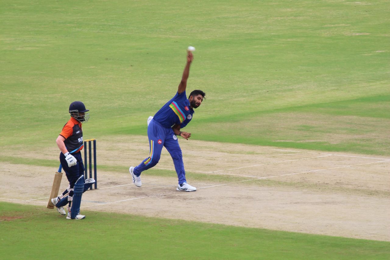 Chintan Gaja sends one down