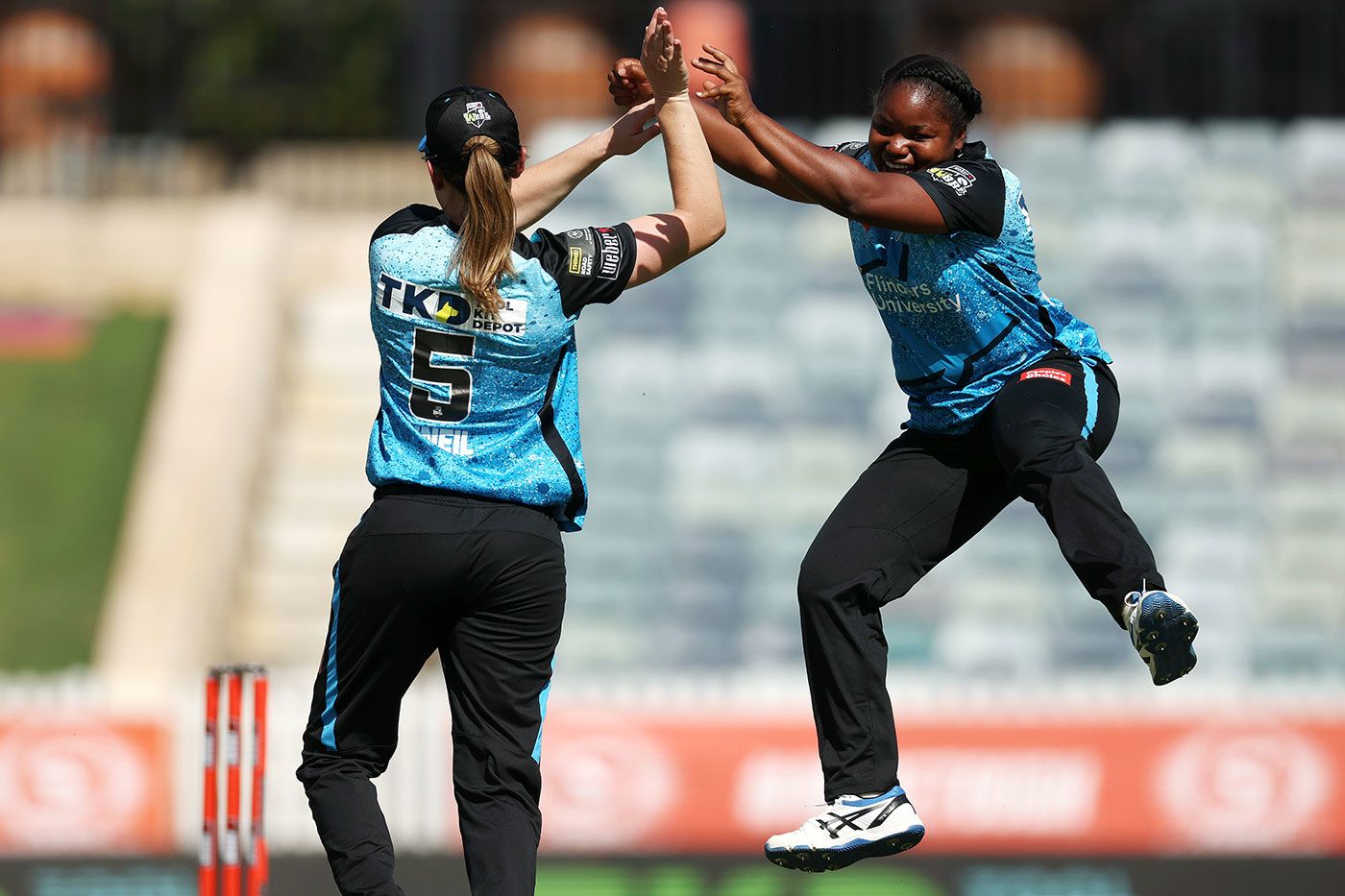 Anesu Mushangwe celebrates the wicket of Ash Gardner