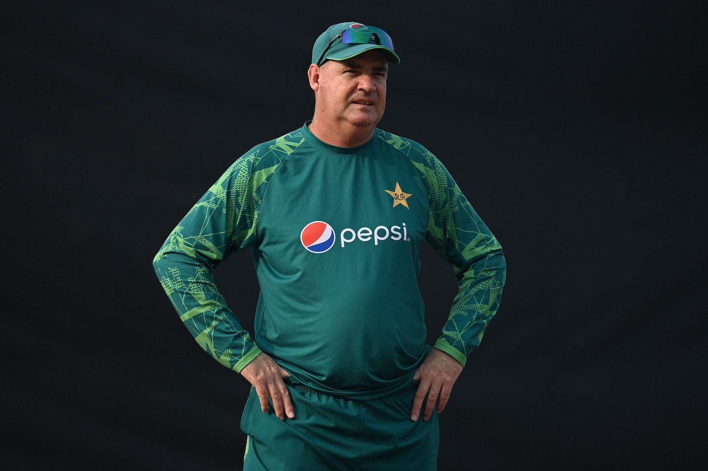 Mickey Arthur looks on during a net session