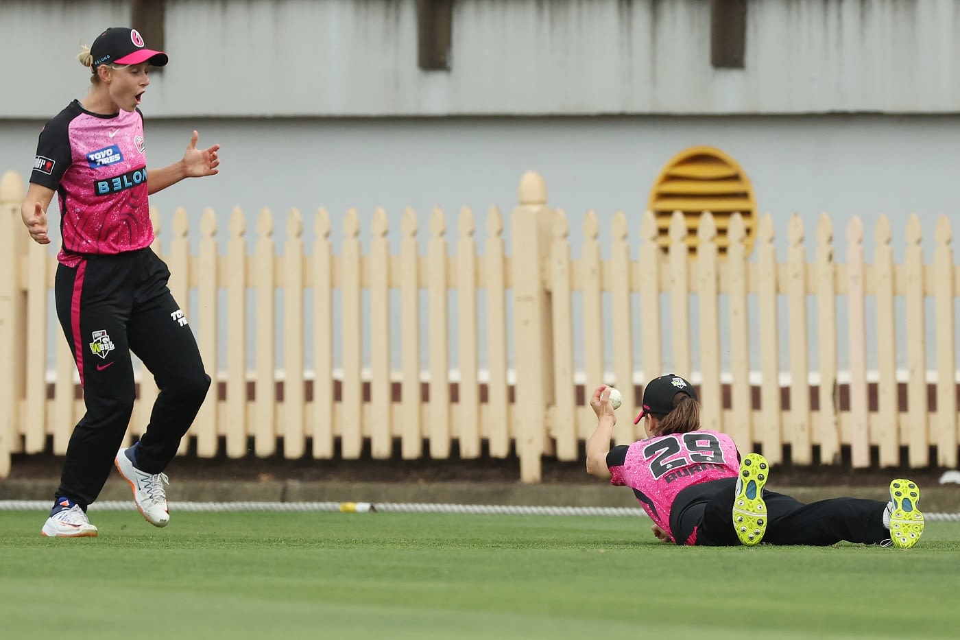 Maitlan Brown's reaction says it all after Erin Burns pulled off a stunning catch to send back Amy Jones